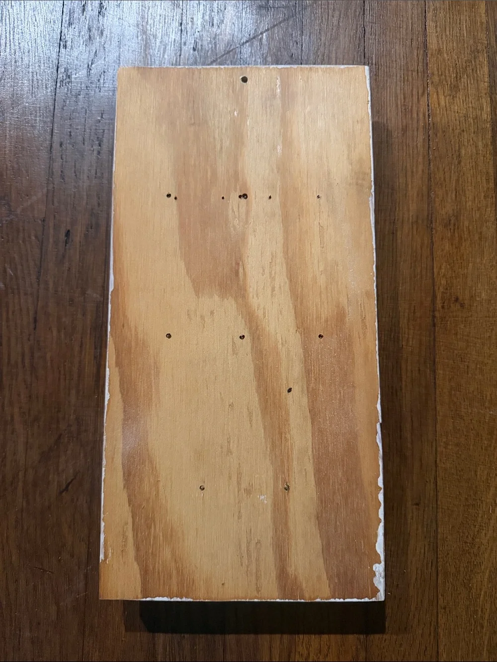 Rustic old worn Wooden Wall Hook Board in Cream with Black Hooks